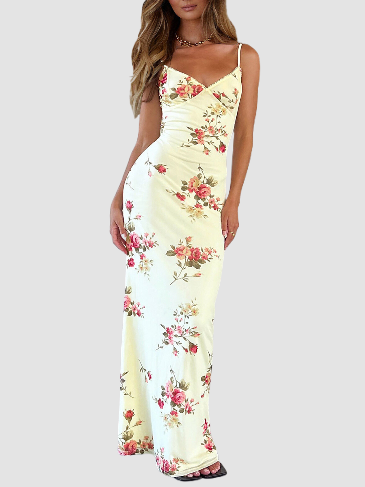 Women's Floral Spaghetti Strap Maxi Dress Sexy Backless Bodycon Slip Dresses Spring Clubwear-AnotherChill