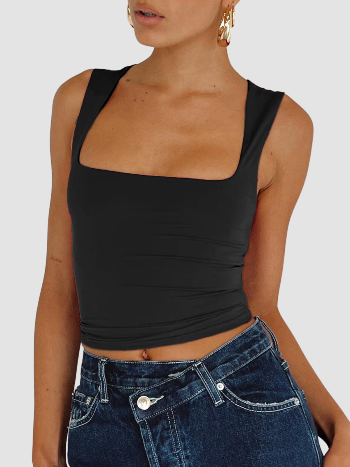 Sexy Square Neck Sleeveless Tank Crop Top for Women Y2k Shirt Going Out Tops Slim Fit Solid Vest-AnotherChill