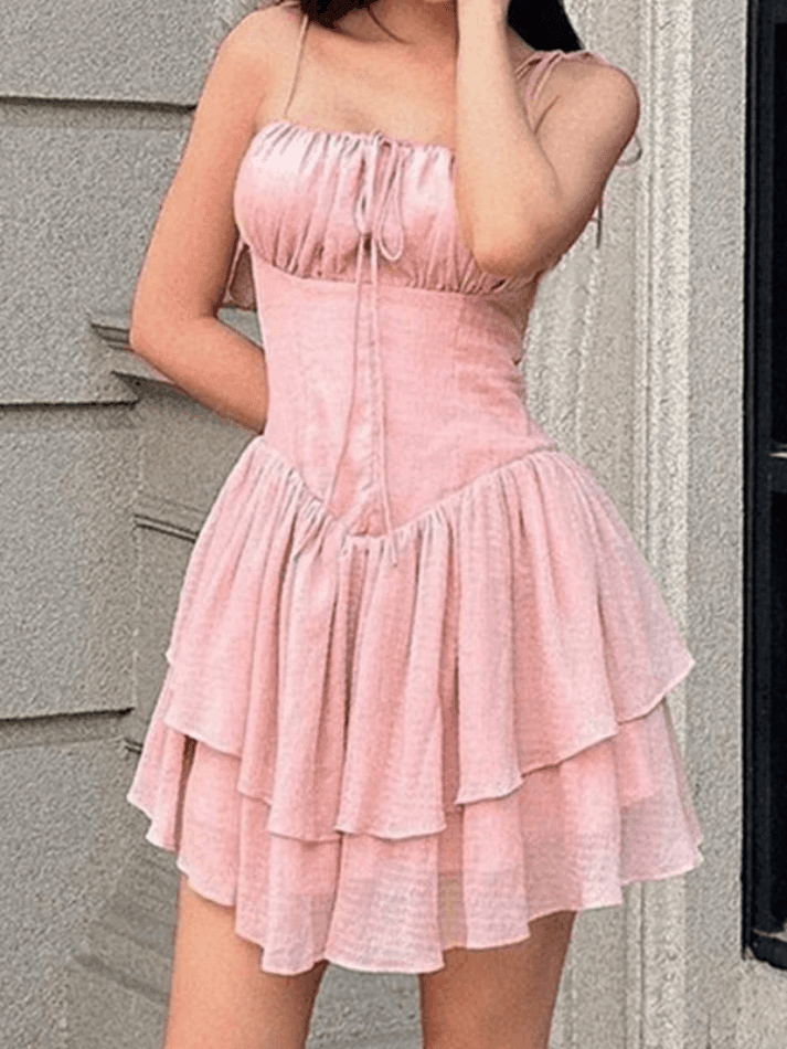 Lace Up Ruffle Corset Mini Dress - AnotherChill